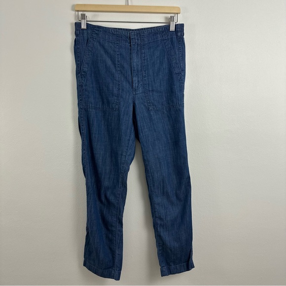 2/$20 J.Crew Cropped High Rise Straight leg Elastic Back Blue Pants Women's S - Picture 1 of 6